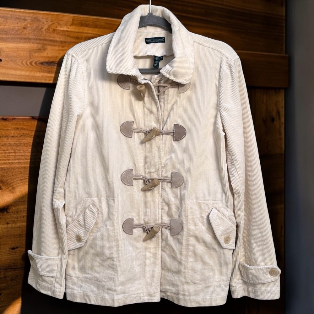 Vintage Lauren Ralph Lauren Cream Corduroy Toggle Duffle Jacket Medium Off White